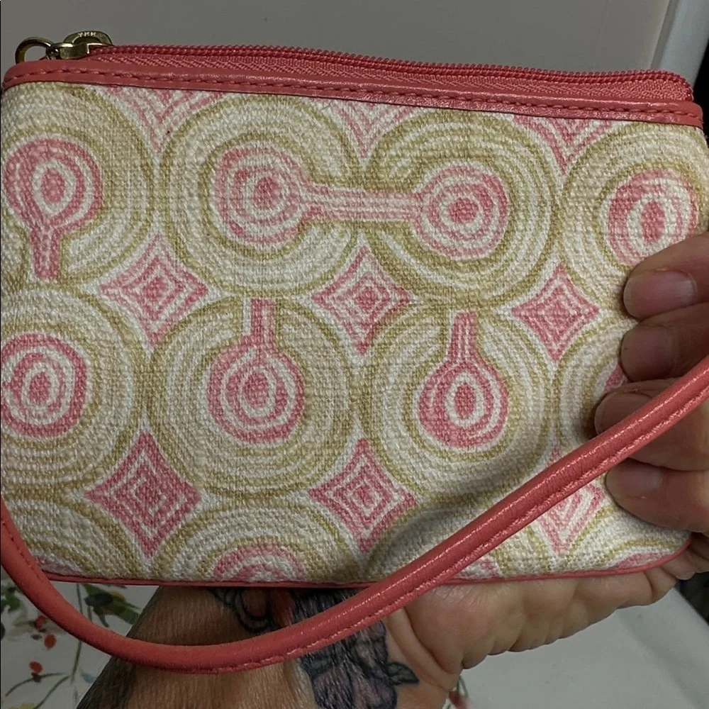 Coach Pink and Gold Geometric Wristlet